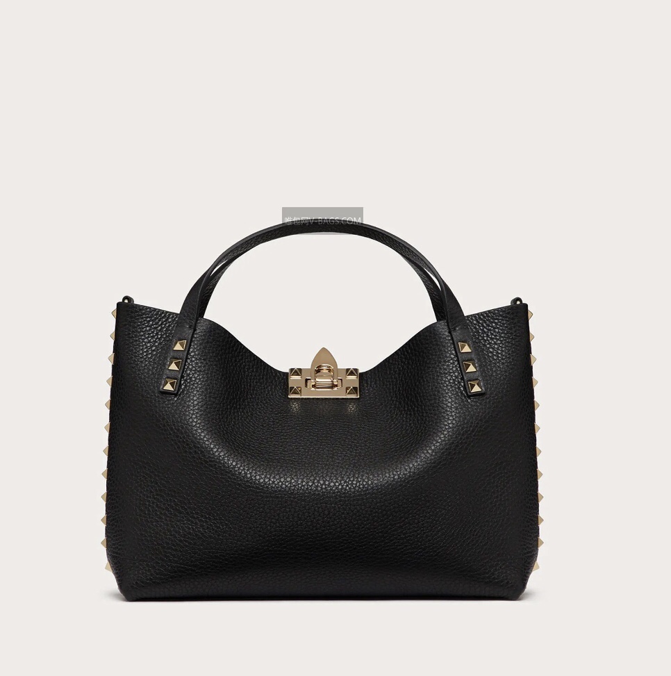 Valentino Garavani Rockstud Tote Bag in Black Grainy Calfskin